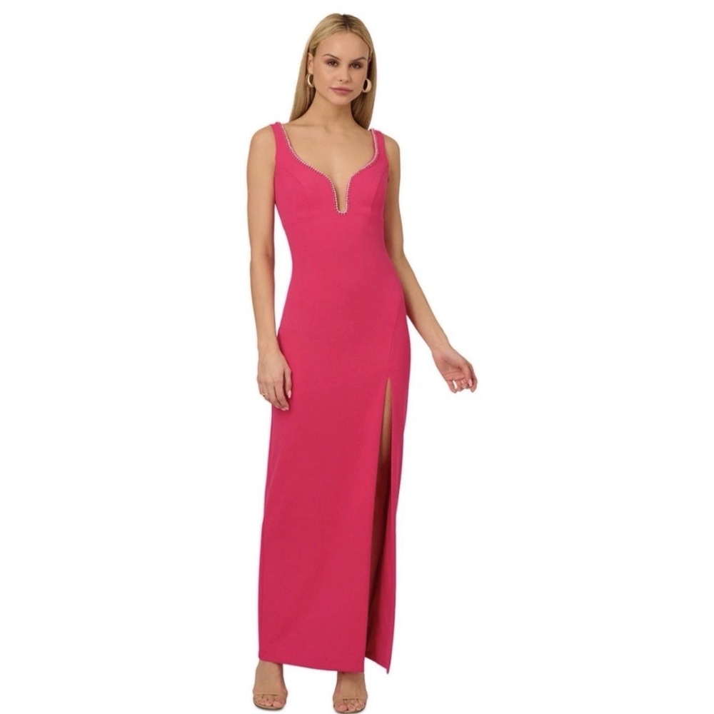 Adriana Papell Bead-Trim Sweetheart-Neck Sleeveless‎ Gown Knit Crepe Size 10